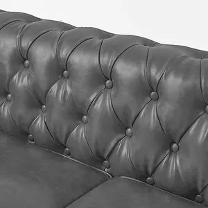 Hertford Chesterfield Faux Leather 3 Seater Sofa In Vintage Grey