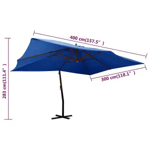 Berkfield Cantilever Umbrella with Wooden Pole 400x300 cm Azure Blue