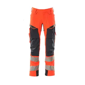 Mascot Accelerate Safe Trousers with Kneepad Pockets - Hi-Vis Red/Dark Navy   (35.5) (Leg Length - Short)