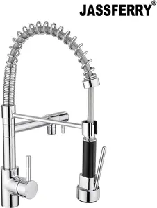 JASSFERRY Kitchen Sink Mixer Tap Chrome Brass 360 Degree Rotation Single Hole with Pull Out Spray