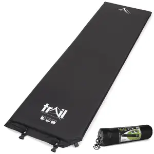 Single Camping Mat Self Inflating Inflatable Roll Mattress Extra Thick 5cm Black Trail