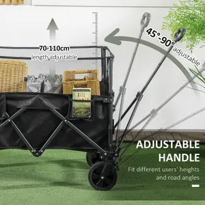 Outsunny 180L Folding Garden Trolley Wagon Cart w/ Extendable Side Walls, Black