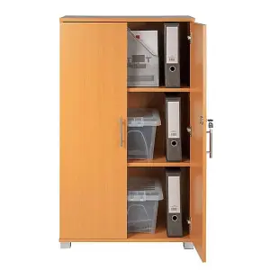 Beech wooden Filing cabinet with 2 shelves - 2 Door Lockable Filing Cabinet - Tall wood Office Storage Cupboard Organiser