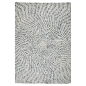 Melrose Elemental Mixed Cotton Wool Spiral Stripe Design Grey Large Area Rug 160X230cm