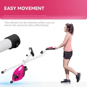 SPORTNOW Folding Exercise Bike with Heart-Rate Sensor for Home Use, Pink/White