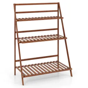 COSTWAY Foldable Bamboo Plant Stand 3-tier Ladder Flower Pot Display Shelf