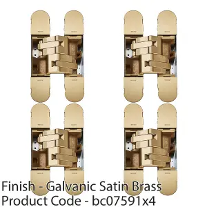 4 PACK - 3D Flush Faced Concealed Cabinet Hinge - 180 Degree Opening Wardrobe SATIN BRASS