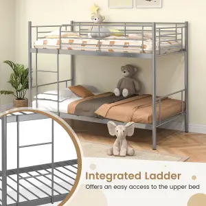 Costway 3FT Metal Bunk Bed Single over Single Loft Bed Frame W/ Ladder Safety Guardrail Sliver