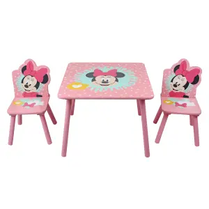 Disney Minnie Mouse Table and Chairs Set, 15mm MDF, pine wood, Light Pink, Table: W60 X D60 X H48cm, Chair: W28 X D29 X H58cm