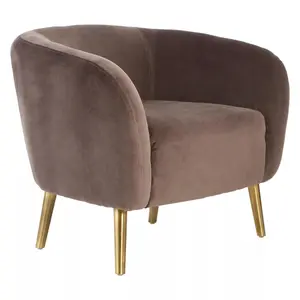 Interiors By Premier Luxurious Grey Velvet Round Chair, Velvet Upholstered Mid Century Armchair, Metal Legs Comfortable Armchair