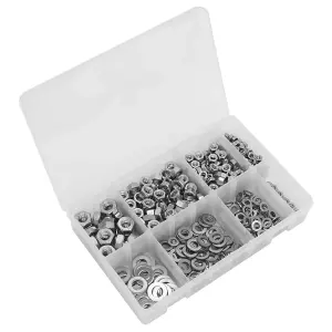 Sealey Stainless Steel Nut & Washer Assortment 500 Pieces + Box M5-M10 AB077NW