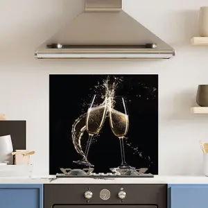 Premium 70cm x 65cm 6mm Glass Champagne Glasses Kitchen Splashback Toughened Polished Edge