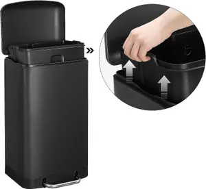 SONGMICS Trash Can, Rubbish Bin, Pedal Operated, with Airtight Lid and Inner Bucket, Soft Closing, Black