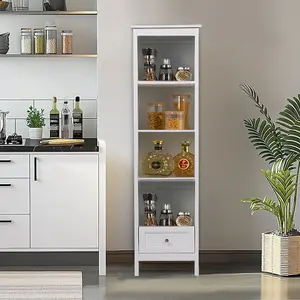 Classic White Wooden Tall Cabinet with Shelves and Drawers for Bedroom Living Room