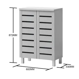 4 Tier Shoe Storage Cabinet 2 Door Cupboard Stand Rack Unit Grey