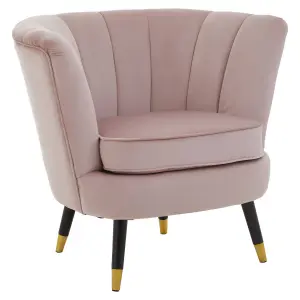 Interiors by Premier Dusty Pink Velvet Chair with Black Wood & Gold Finish Legs, Backrest Armchair, Easy to Clean Dining Chair