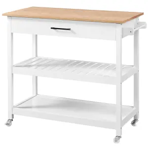 Yaheetech White Rolling Kitchen Island Cart with Drawer