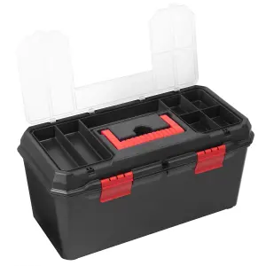 Hardys 19" Large Plastic Tool Box Organiser - 12 Compartment Tool Chest, Removable Tote Tray, Fixing & Fastenings Storage Case