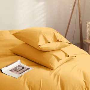 Esveidy Microfibre 200 TC Plain Reversible Modern Duvet Cover Set with Pillow Shams Ochre / Kingsize Duvet Cover + 2 Standard Pillowcases