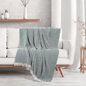 EHC Herringbone Cotton Throw for Double bed Sofa Couch,150 x 200 cm, Hunter Green