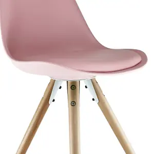 Soho Blush Pink Plastic Dining Chair with Pyramid Light Wood Legs