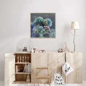 Abstract Hydrangea Dark by Danhui Nai - Painting Natural Wood Framed Paper Print / 80cm H x 80cm W