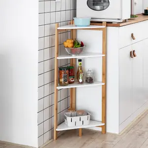 Tess White & Bamboo Corner Shelf/ Bathroom Freestanding Storage Units