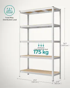 SONGMICS 5-Level Shelving Rack, Storage Organising Shelf, Boltless Assembly, Garage Organizer, Heavy Duty, Silver