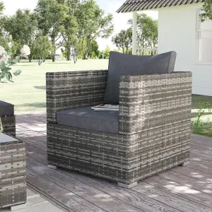 Outsunny Single Wicker Furniture Sofa Chair with Padded Cushion for Garden Balcony Deep Grey