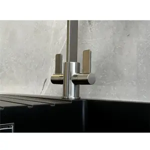 Liquida EB400BS Flat Style Modern Dual Lever Brushed Steel Kitchen Mixer Tap