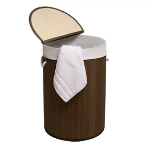 MantraRaj Bamboo Laundry Basket with Handles 50L Folding Bamboo Hamper Basket With Lid (Dark Brown)