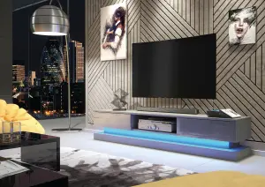 Bloom TV Unit 180cm Dark Grey with High Gloss Doors and LED Lighting - Creative Furniture