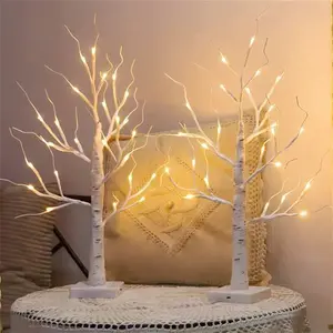 2 Pack 2ft Lighted Birch Tree For Tabletop, Birch Christmas Tree With Lights, Warm White 24 Leds Birch Tree Light For Christmas Decorations Indoor