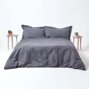 Homescapes Dark Grey Linen Oxford Pillowcase, King