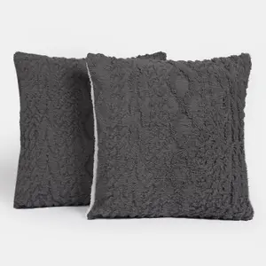 Cable Knit Cushion Covers Sherpa Pillow Cases 2 Pack, 45 x 45cm - Grey