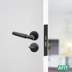 AFIT Black Bathroom Door Handle Set, Pack of 2, Internal Knurled Handles Thumb Turn & Release Set Lock & Hinges 76mm - Dixon Range