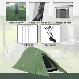 Outsunny Double Layer Camping Tent for 1-2 Man, 2000mm Waterproof, Green