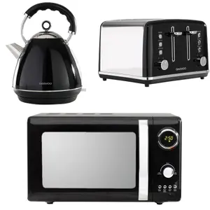 Daewoo Kensington Stainless Steel Pyramid Kettle 4 Slice Toaster and Microwave Set