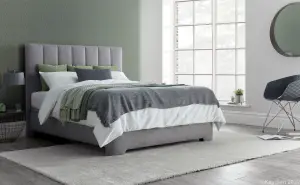 Medburn Ottoman Storage Upholstered Bed Frame Light Grey Linen Fabric