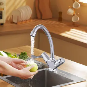 BATHWEST Kitchen Sink Mixer Tap for Basin, Brass Construction, with Twin Levers & Swivel Faucet