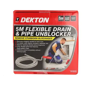 Dekton 5m Drain Waste Pipe Sink Cleaner Unblocker Spring Rod Toilet Plug