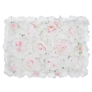 Artificial Flower Wall Backdrop Panel, 60cm x 40cm, White & Light Pink