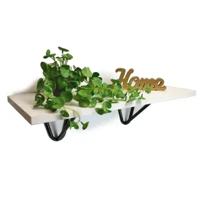 Solid Pine Rustical Shelf White Black Hairpin Bracket Style 25x100cm