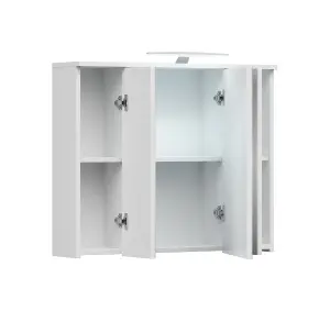 White Bathroom Mirror Cabinet 80cm Wall 800 Storage Unit LED Light 3 Door Spice