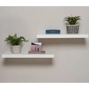 40cm Floating Shelves White Veneer Finish Supplied as a pack of 2, invisible mounting, fixings included