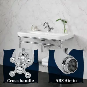 BATHWEST  Victorian Basin Mixer Taps Chrome Brass Cross Handle Bathroom Sink Taps Faucet