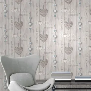 Fine Decor Love Your Home Wallpaper - Blue FD41719