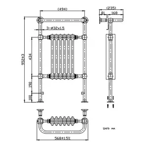 Rinse Traditional Victorian 952 x 568mm Chrome & Grey Towel Rail Radiator