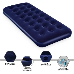 Single Flocked Camping Airbed Inflatable Mattress Blow Up Air Bed