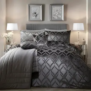 Velvet Geometric Shapes Duvet Cover Set with Pillowcases Slate / Kingsize - 2 Standard Pillowcases